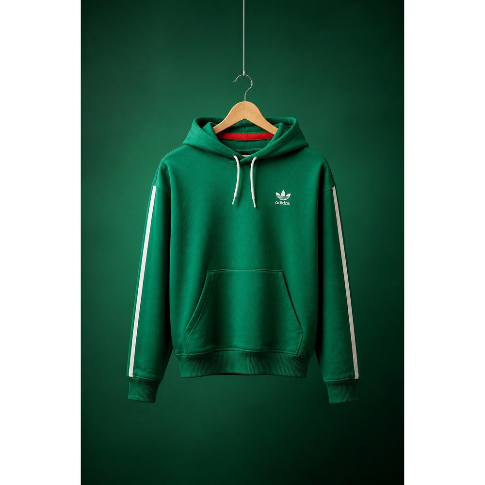 Luxury Adidas x Gucci STREAK Green Fleece Hoodie Trefoil Web Stripe Unisex S